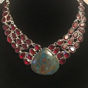 Azurite & garnet gemstone 18in 925 necklace